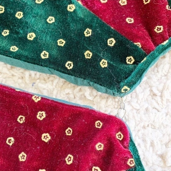 YULETIDE Treasures Velour Christmas Tree Skirt Hexagon Tassels Green Burgundy - Picture 7 of 7